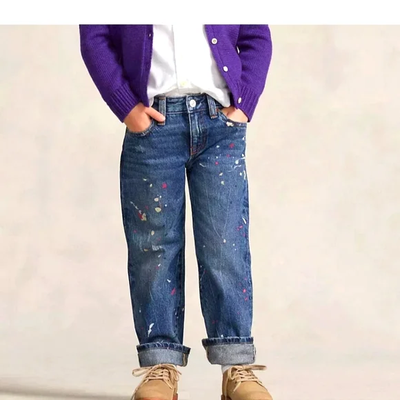 Girls Size 10 Polo Ralph Lauren High-Rise Straight Paint-Splatter